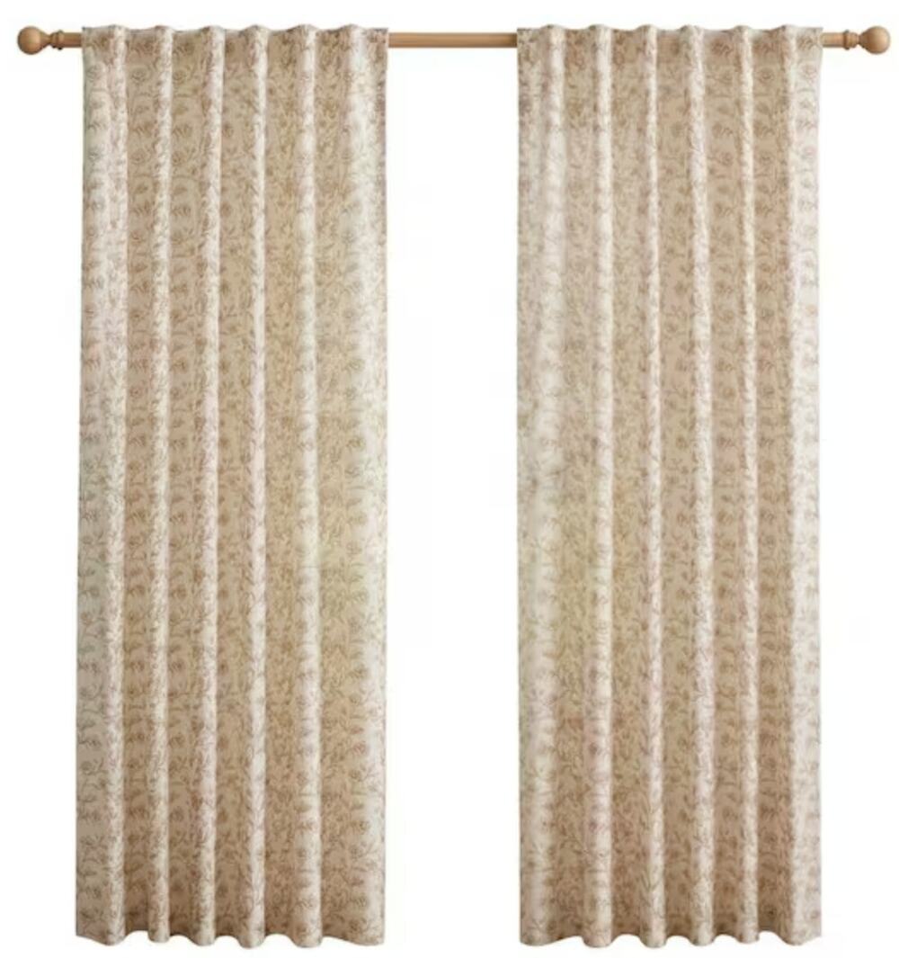4 Curtain Panels Taupe and Cream Floral Toile Rod Pocket & Pinch Pleat 36X84